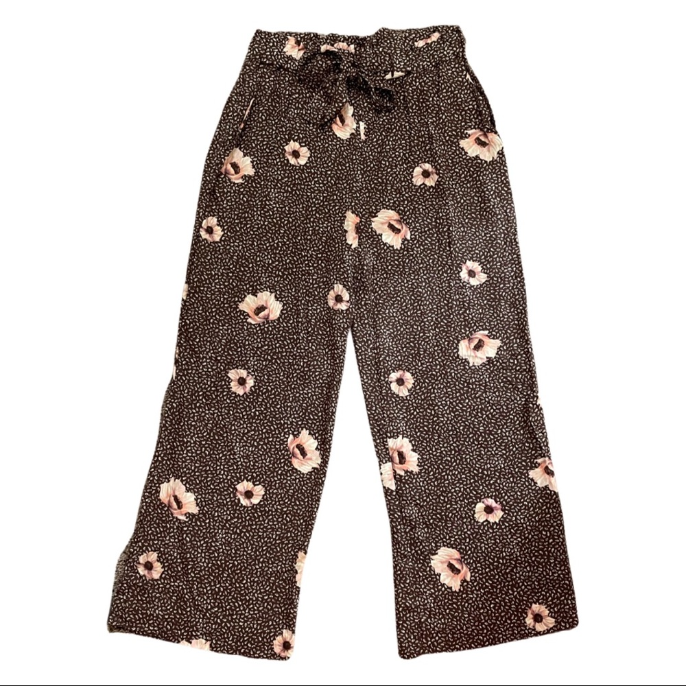 H&M Black Wide-Leg Pants with Pink Floral Print